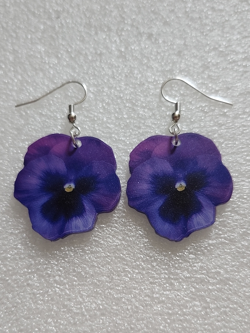 Hand Crafted Purple Pansy Drop Earrings